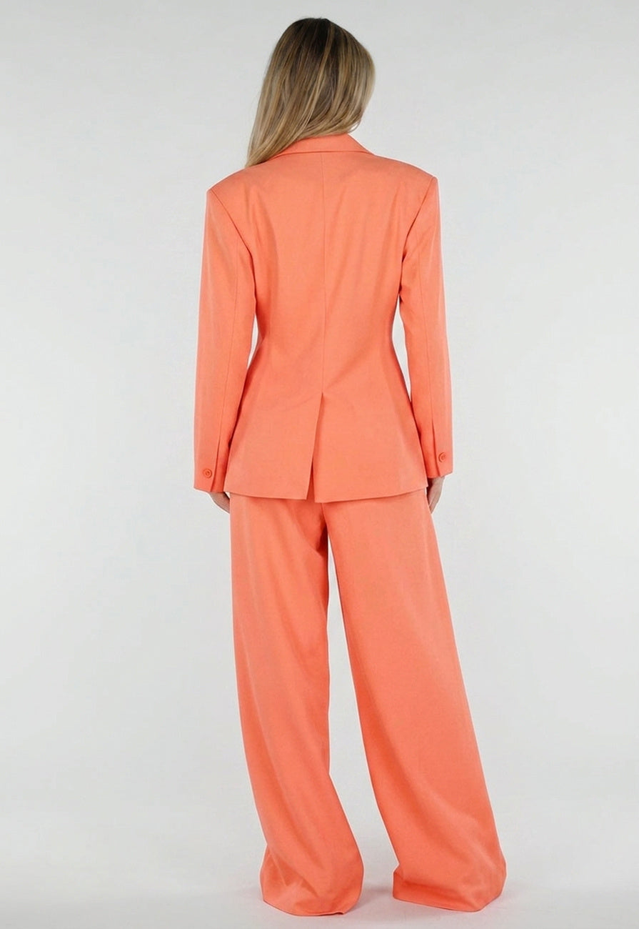 NEW190826 Coral Double Breasted Blazer met Reverskraag