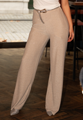 Beige Elastische Glitter Broek