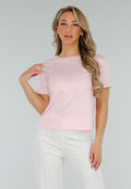 Roze Basic T-shirt met Stretch en Aansluitende Hals