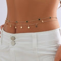 Gouden Heup Bodychain met Sterretjes en Groene Steentjes