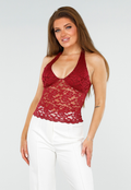 Bordeaux Kanten Haltertop met Open Rug en Stretch