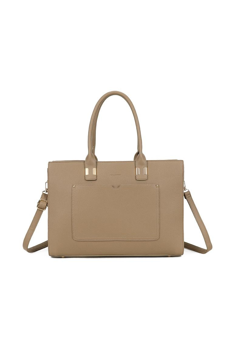 Beige Laptoptas met Dubbele Handvatten en Afneembare Schouderband