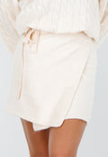 Beige Gebreide Overslagrok met Strikdetail