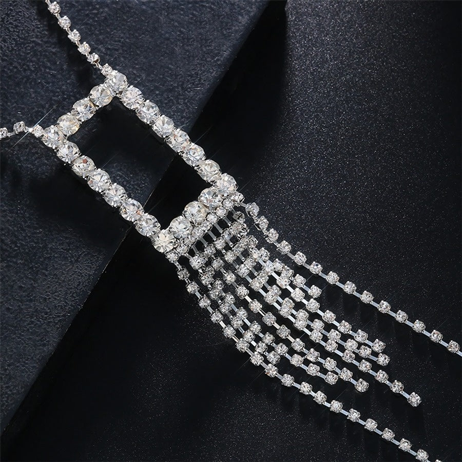 Zilveren Strass Bodychain met Waterval Detail