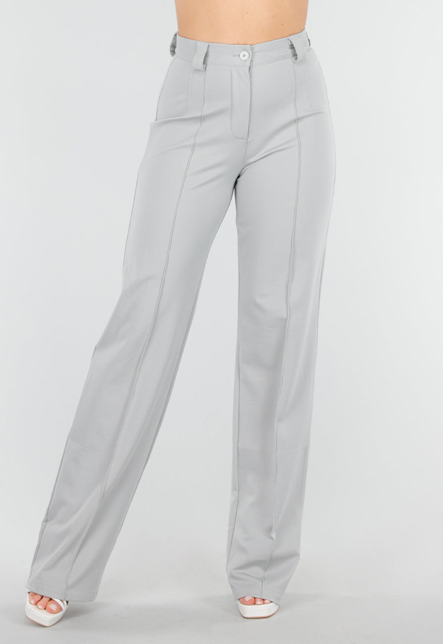 Lichtgrijze Tall Elastische Pantalon met Rechte Pijpen