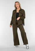 Khaki Set met Blouse en Straight Leg Broek met Gouden Knopen