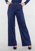 Donkerblauwe Straight Leg Suède Pantalon met Rechte Pijpen
