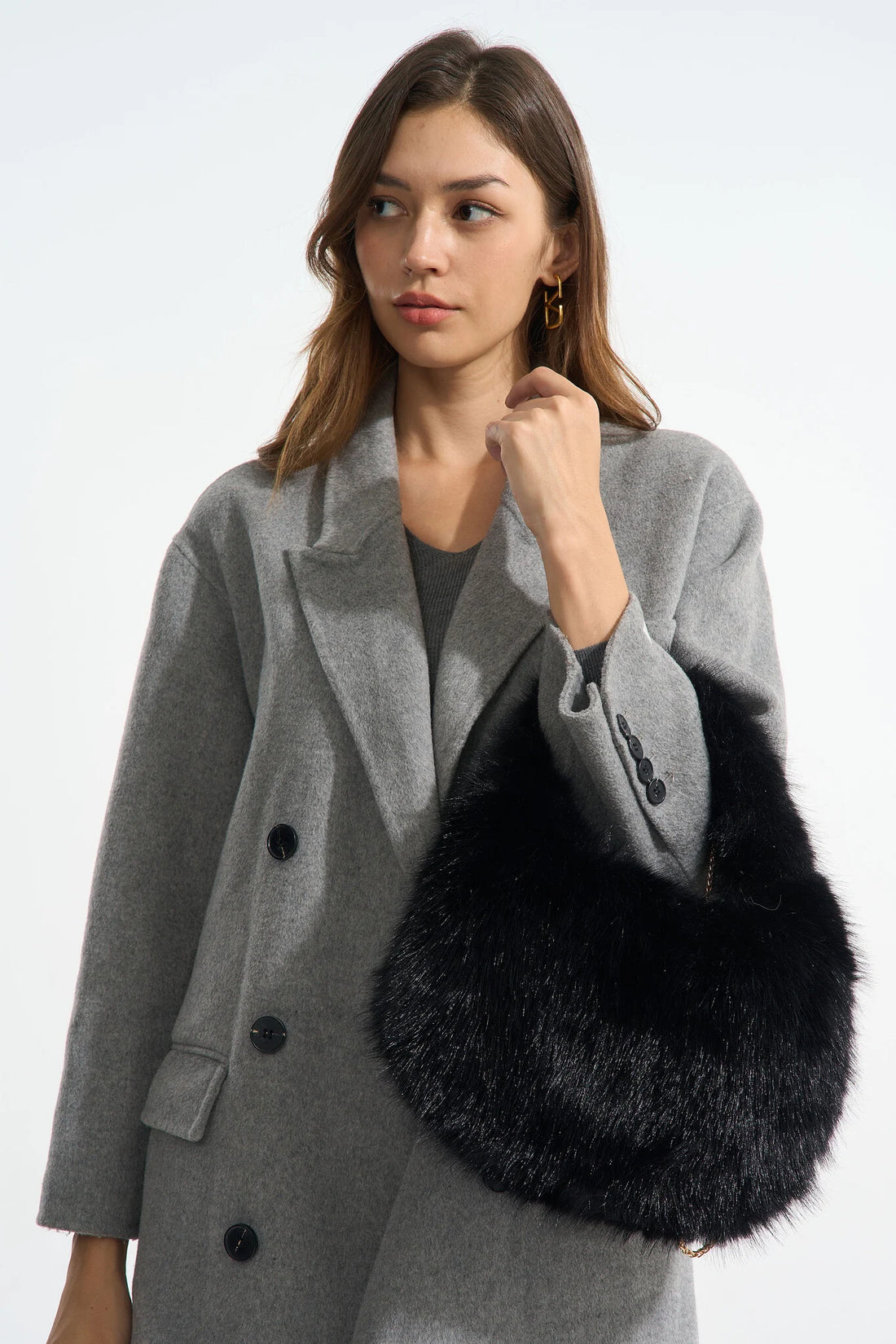 Faux Fur Tas met Gouden Schouderketting