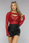 Wijnrode Mesh Rave Bodysuit met Bolero