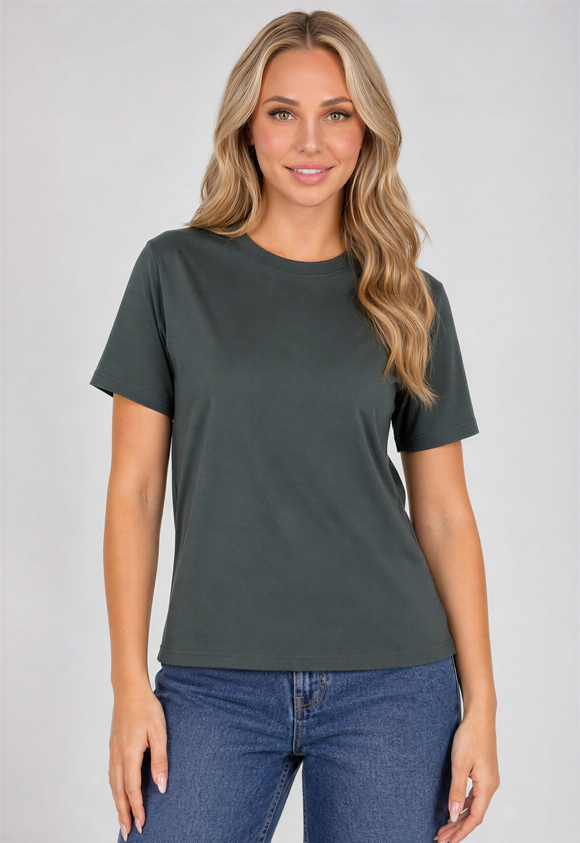 Grijs Basic T-Shirt met Lichte Stretch