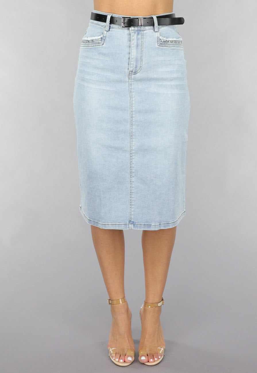 Midi Denim Rok met Studs en Riempje