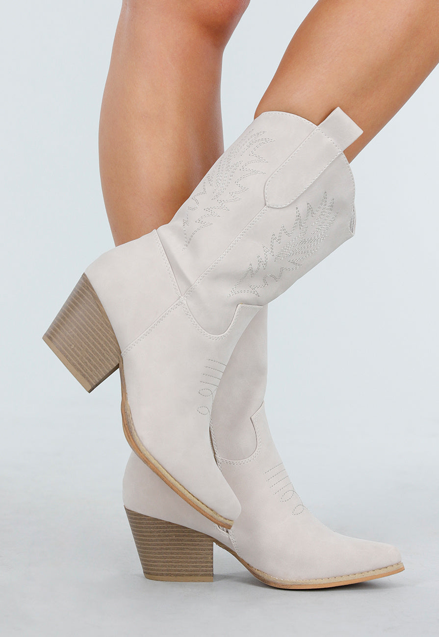 Beige Suède Look Cowboylaarzen met Blokhak