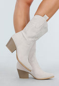 Beige Suède Look Cowboylaarzen met Blokhak