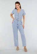 Redial Jeans Denim Jumpsuit met Cut-outs, Korte Mouwen en Knopen