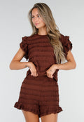 Bruine Stretch Two Piece met Ruches en Shorts