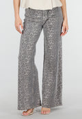 Grijze Denim Leopard Print Wide Leg Jeans met Stretch