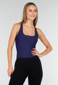 Navy Rib Sporttop met Push-Up Pads en Brede Schouderbanden