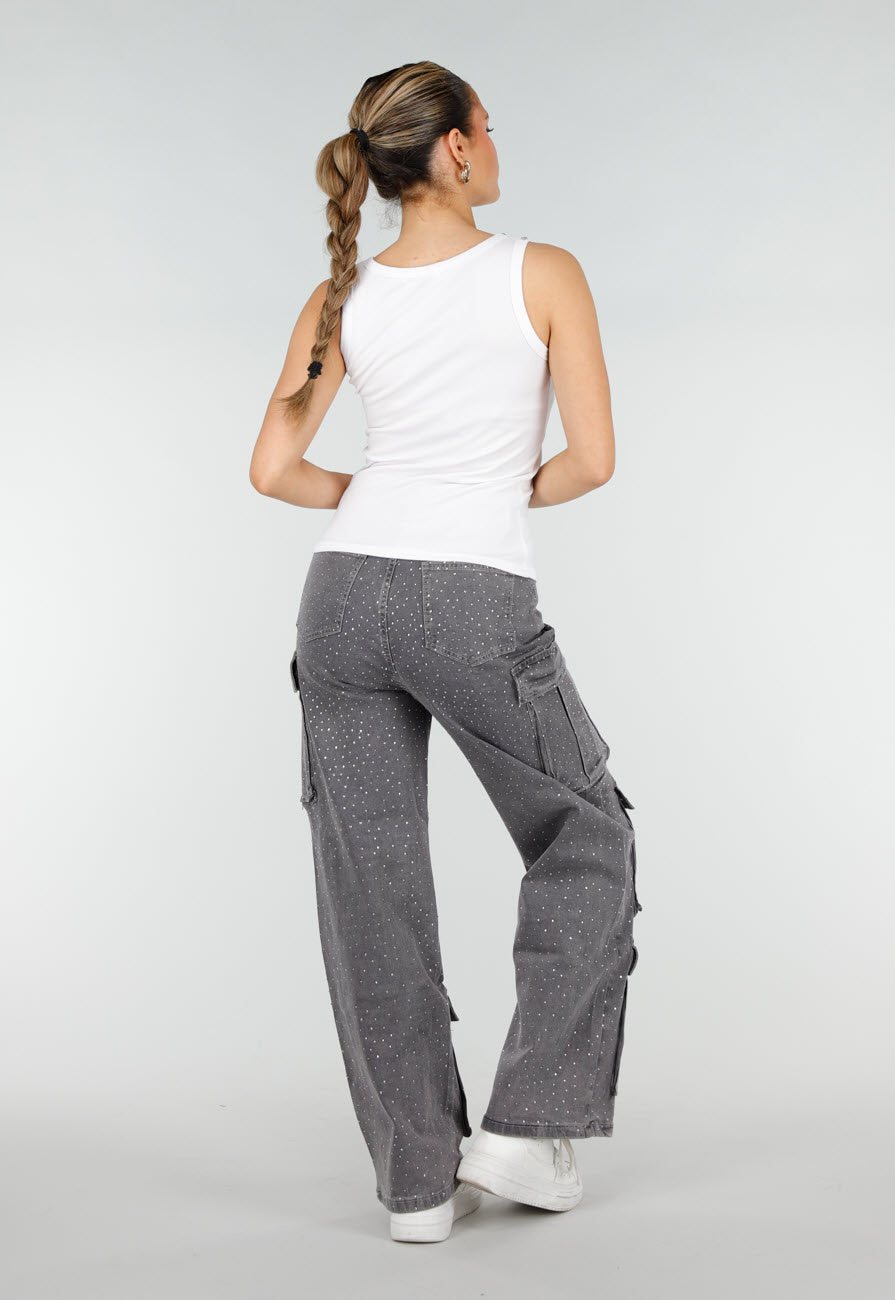 Witte Rib Tank Top met Glitters en Aansluitende Pasvorm