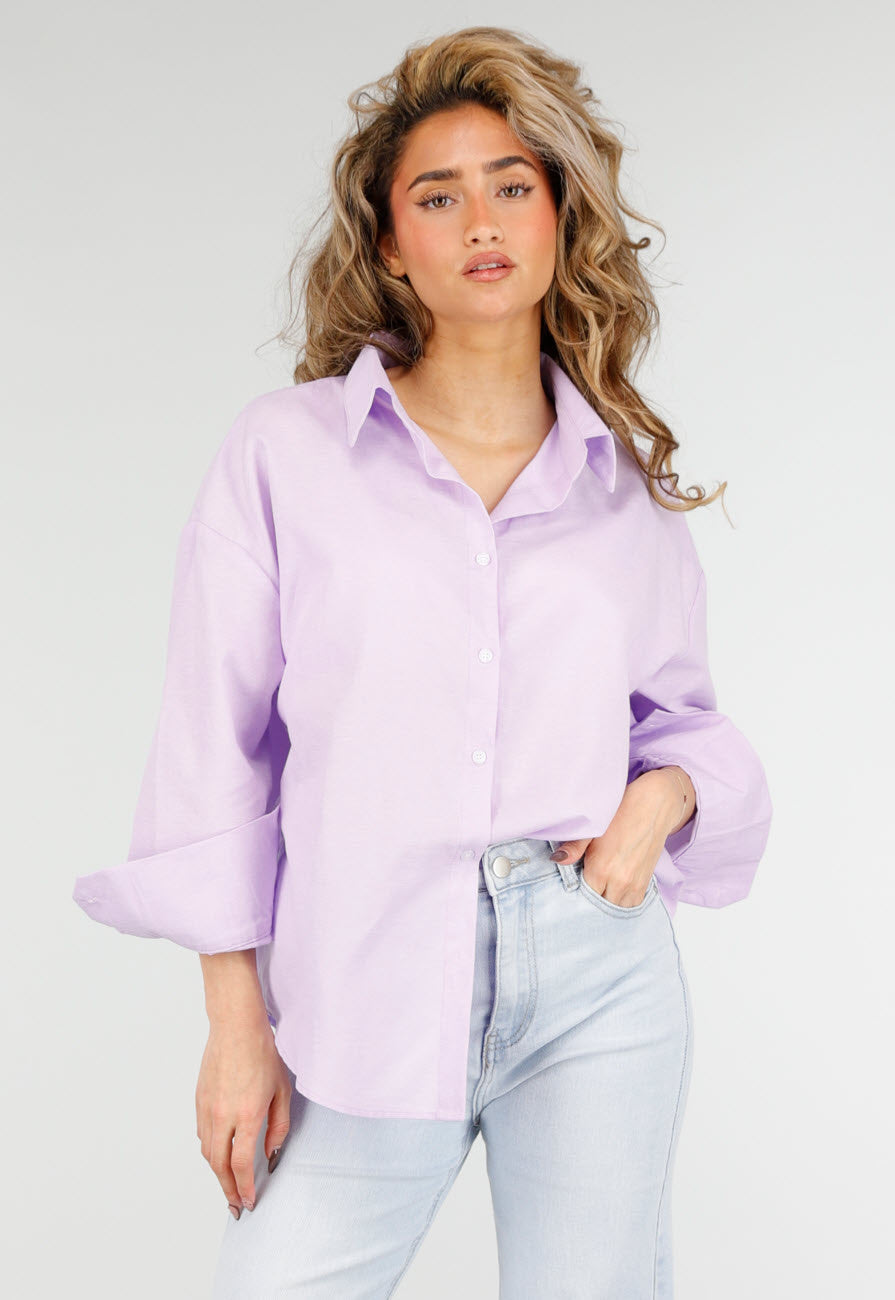 Lila Katoenen Blouse met Knoopsluiting