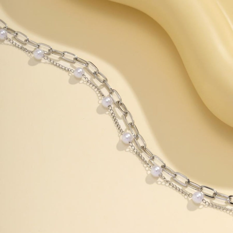 Zilveren Heup Bodychain met Schakels en Parels