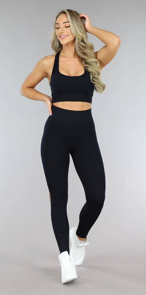 Zwarte 2-delige Sportset met Fishnet Details