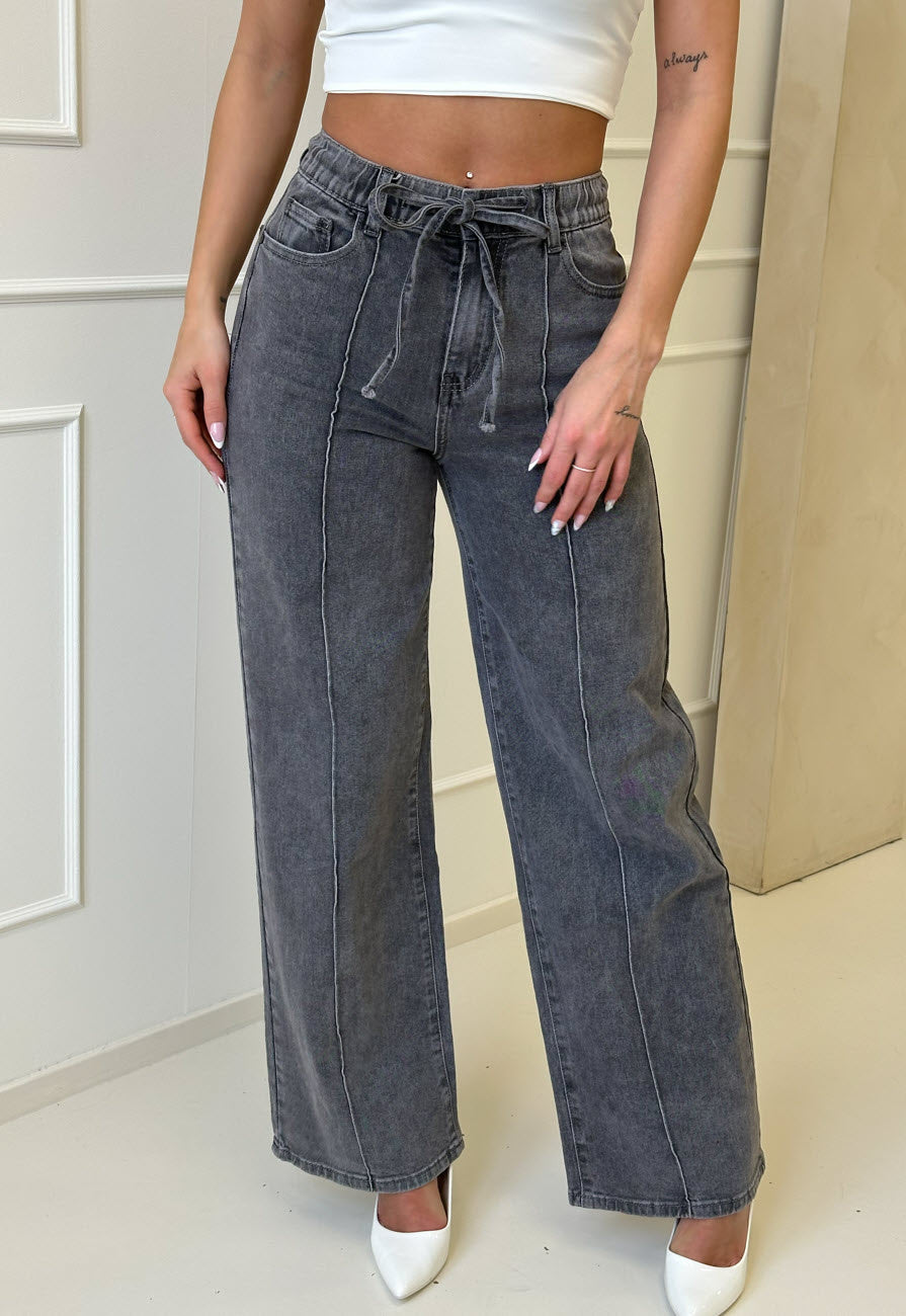 Redial Jeans Grijze Wide Leg Jeans met Hoge Taille en Striksluiting