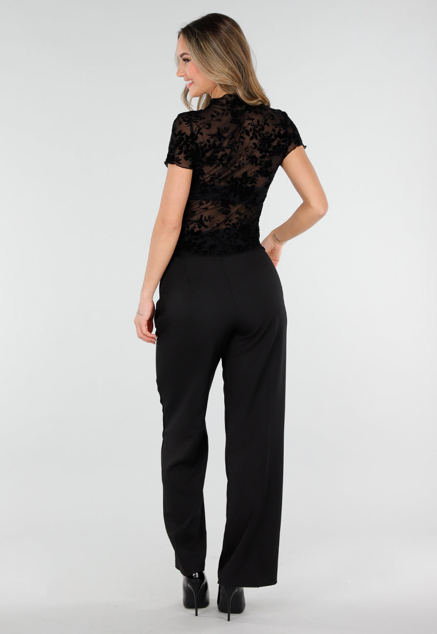 Zwarte Mesh Top met Bloempatroon en Stretch