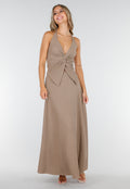 Taupe Halter Set met Geknoopte Top en Stretch