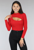 Rode Rib Bodysuit met Uitsnede