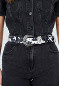 Zwarte Western Riem met Koeienprint