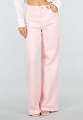 Lichtroze High Waist Wide Leg Jeans met Stud Details