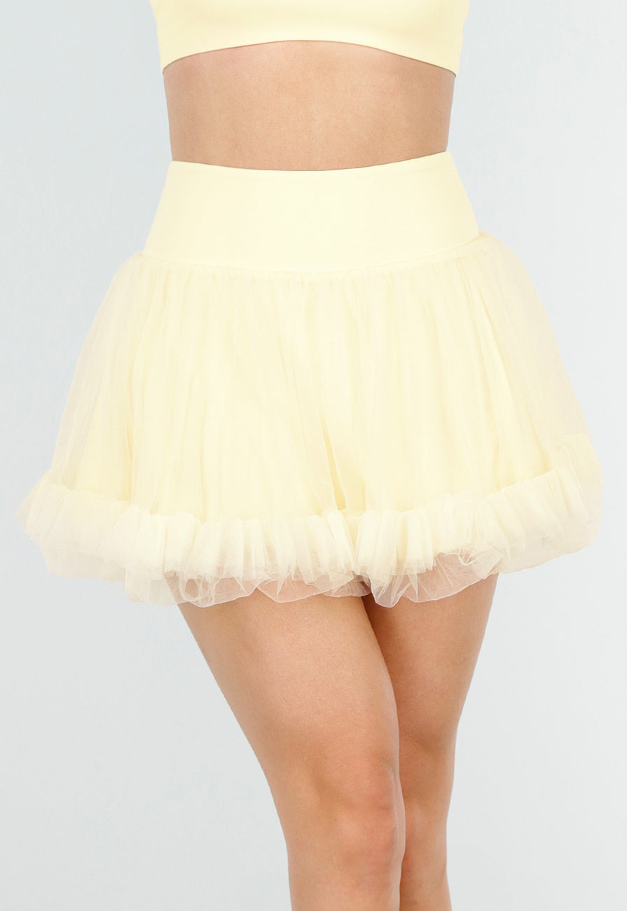 Butter Yellow Tule Rokje met Ondershort en Elastische Tailleband