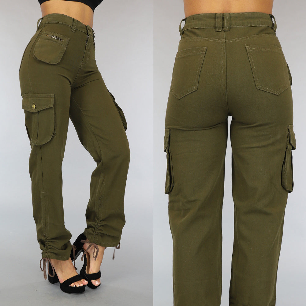 Tall Groene Straight Leg Cargo met Veter Details