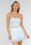 Lichtblauwe Bandeau Top met Stretch en Rechte Halslijn