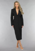 Zwarte Cut Out Midi Jurk met Blazer Look