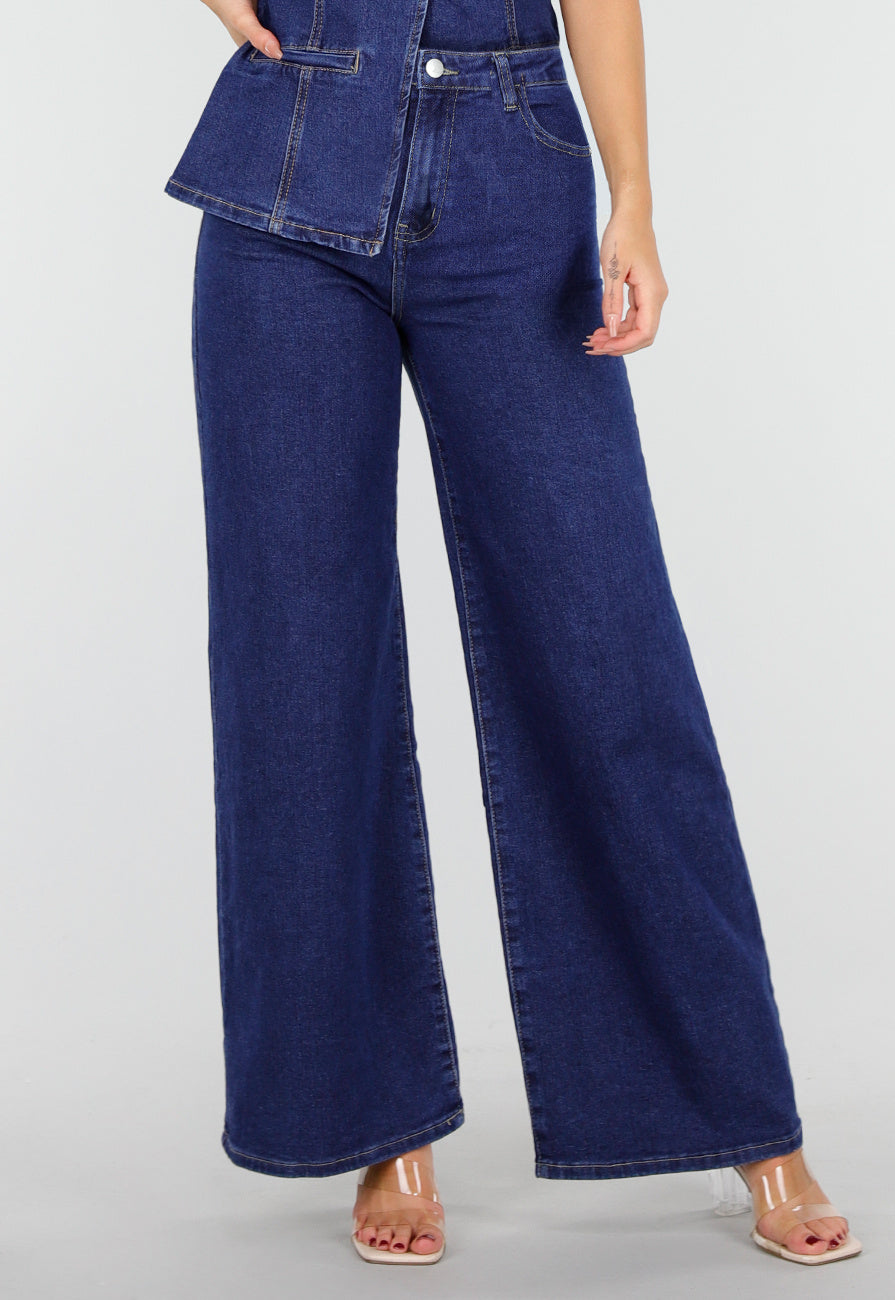 Hoge Taille Wide Leg Jeans in Blauw