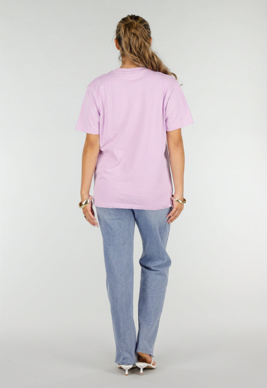 NEW220726 Lila Basic T-Shirt met Ronde Hals en Korte Mouwen