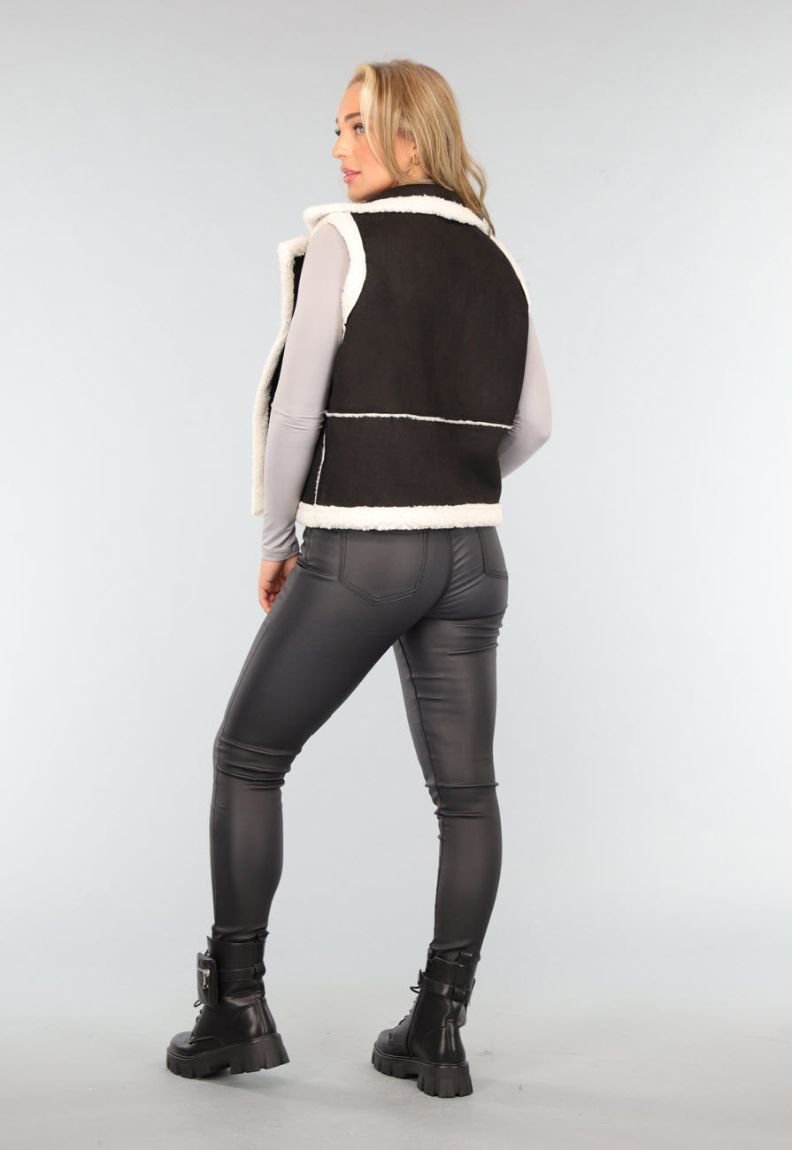 Zwarte Suèdelook Teddy Bodywarmer