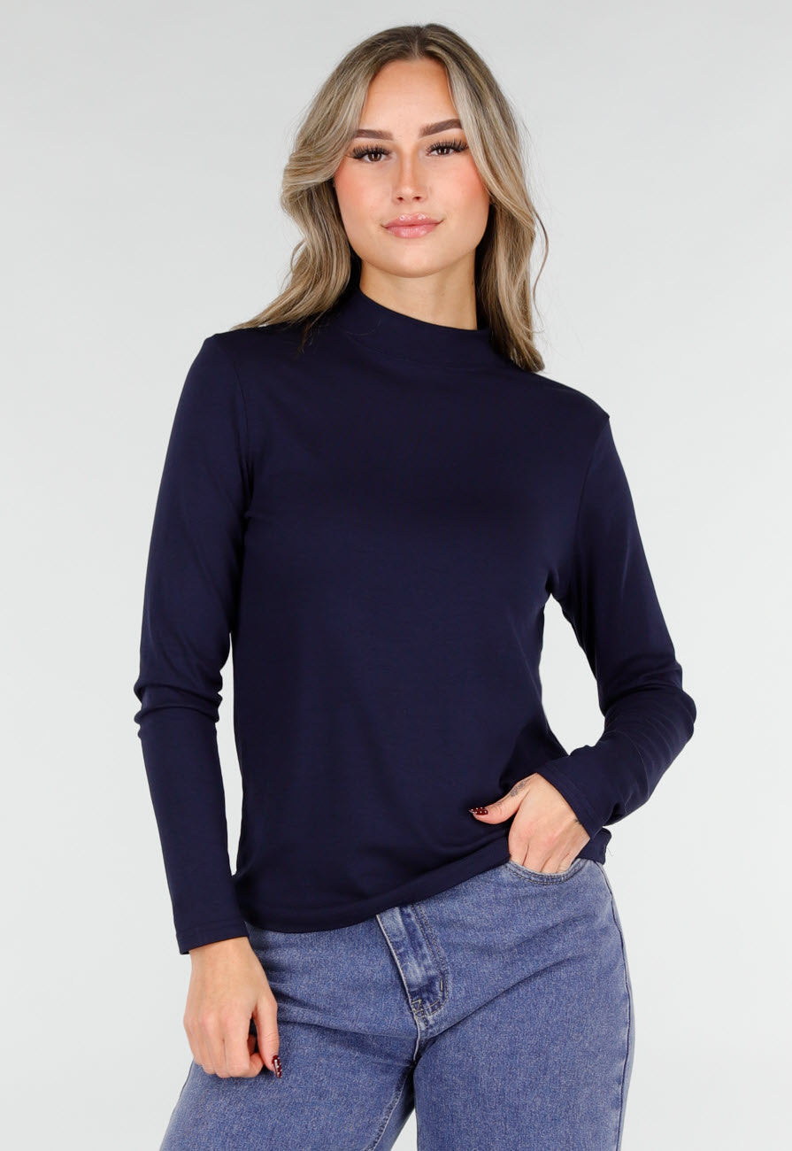 Navy Top met Stretch Lange Mouw