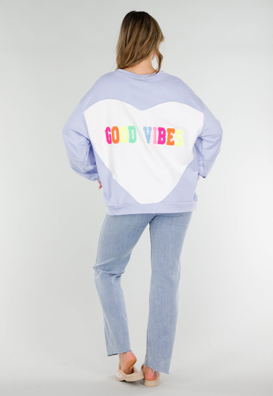Blauwe Sweater met Good Vibes Print op Rug