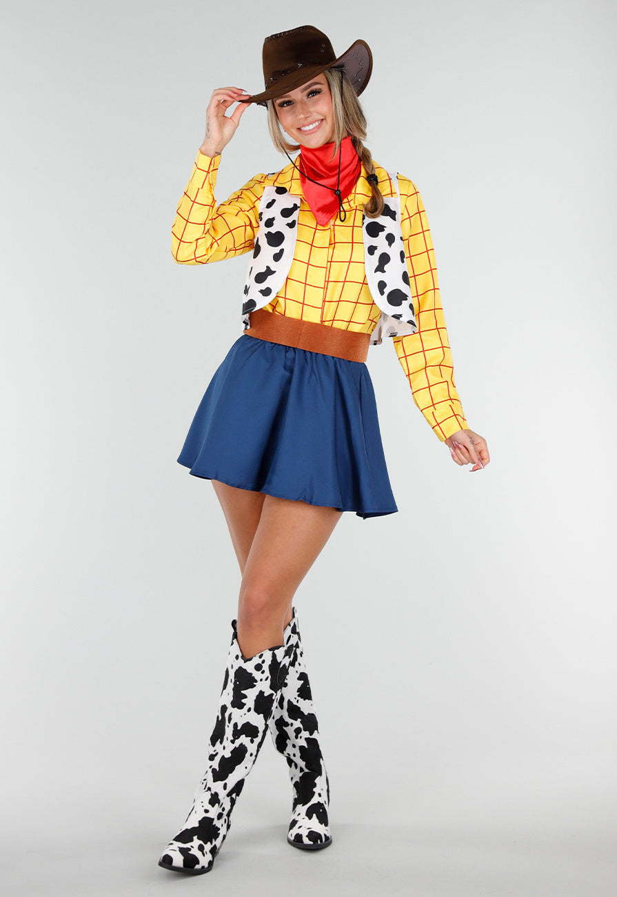 Cowgirl Kostuum met Geruite Blouse Gilet en Rode Bandana