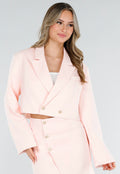 Lichtroze Cropped Blazer met Strass Knopen