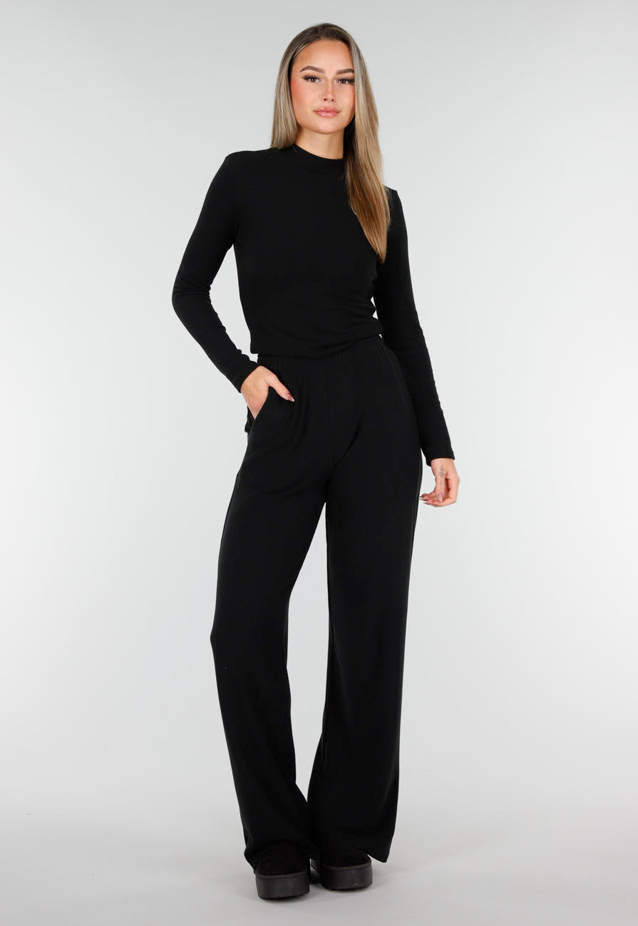 Zwarte Zachte Stretch Broek met Rechte Pijpen