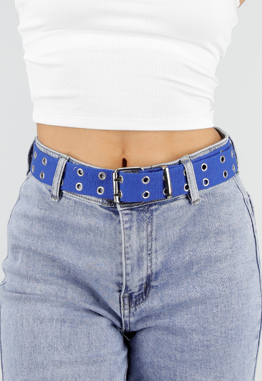Blauwe Riem met Metalen Oogjes en Gesp