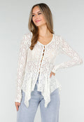 Witte Kanten Peplum Top met Knopen en Lange Mouwen