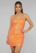 Oranje Pailletten Bodycon Jurk met Veterdetail
