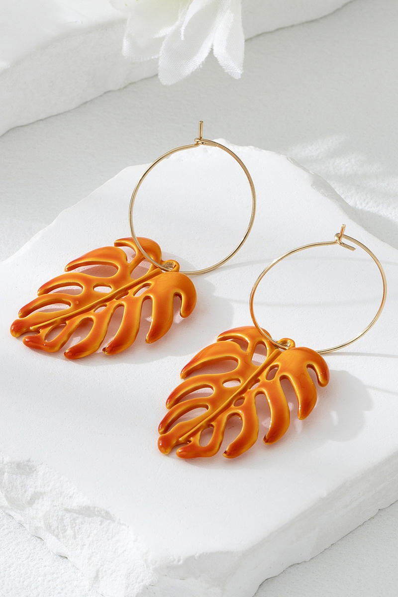 Gouden Oorbellen met Oranje Blad Hanger