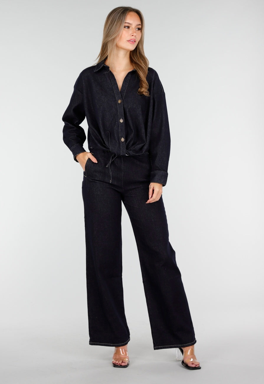 Redial Jeans Donkerblauwe Denim Blouse met Lange Mouwen