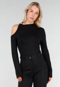 Zwarte One Shoulder Top met Lange Mouwen en Ring