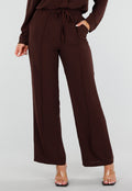 NEW220726 Bruine Wide Leg Broek met Elastische Taille en Strikkoord